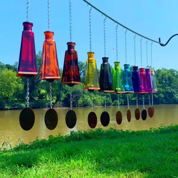 Glass Wind Chimes Made from Pyramid Shaped Bottles