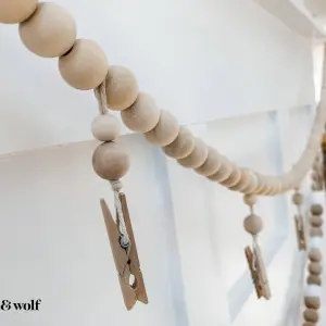 4ft Wood Bead Garland with Clothes Pins