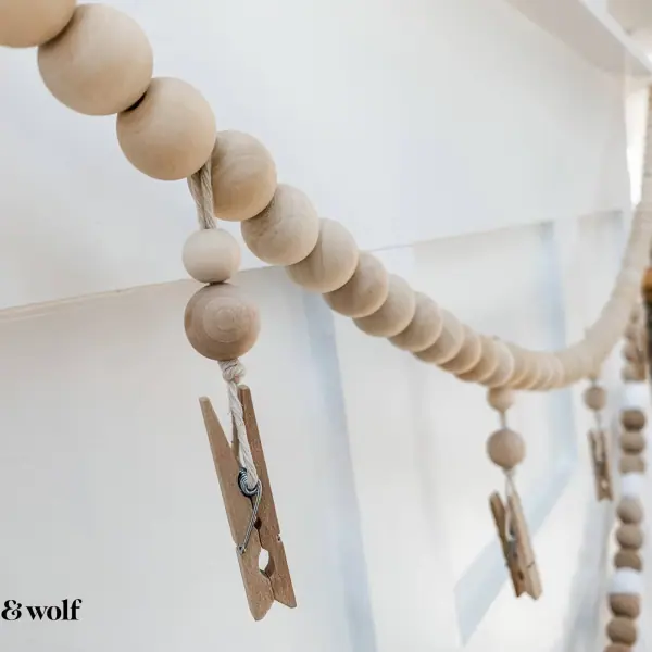 4ft Wood Bead Garland with Clothes Pins