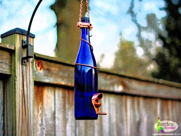 glass wine bottle bird feeder