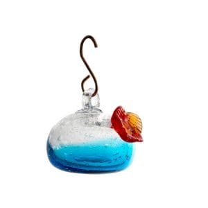 Handblown Art Glass Humming Bird Feeder Small, Clear/Blue