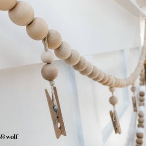 4ft Wood Bead Garland with Clothes Pins For Photos, Masks or Decorations