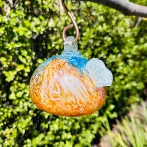 Handblown Art Glass Humming Bird Feeder Small - BLUE/ORANGE